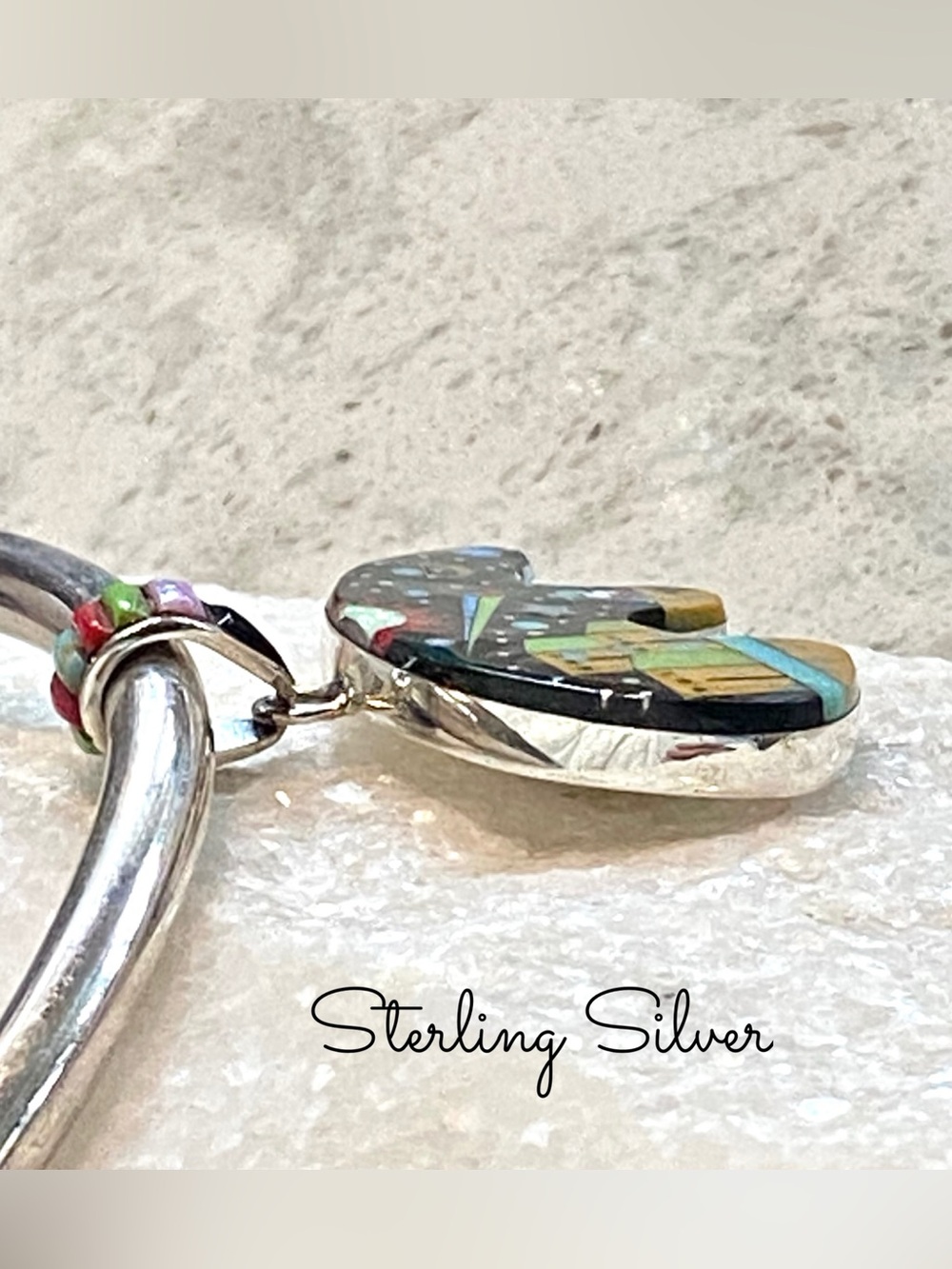 Sterling Silver - Inlay bear pendant w/ pueblo and night sky design - Picture 9 of 13